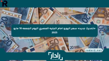 «تحديث جديد» سعر اليورو أمام الجنيه المصري اليوم الجمعة 16 مايو 2025